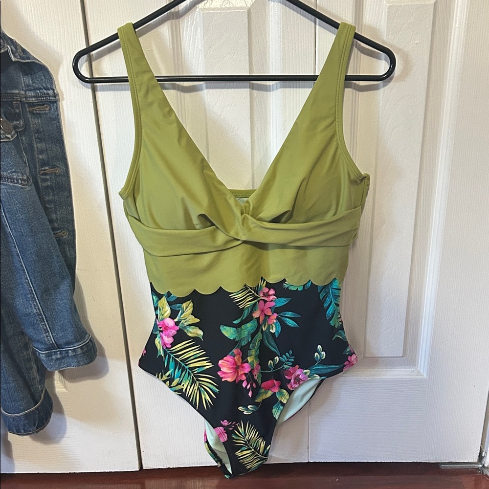 Cupshe Olive and Floral One-Piece Swimsuit
